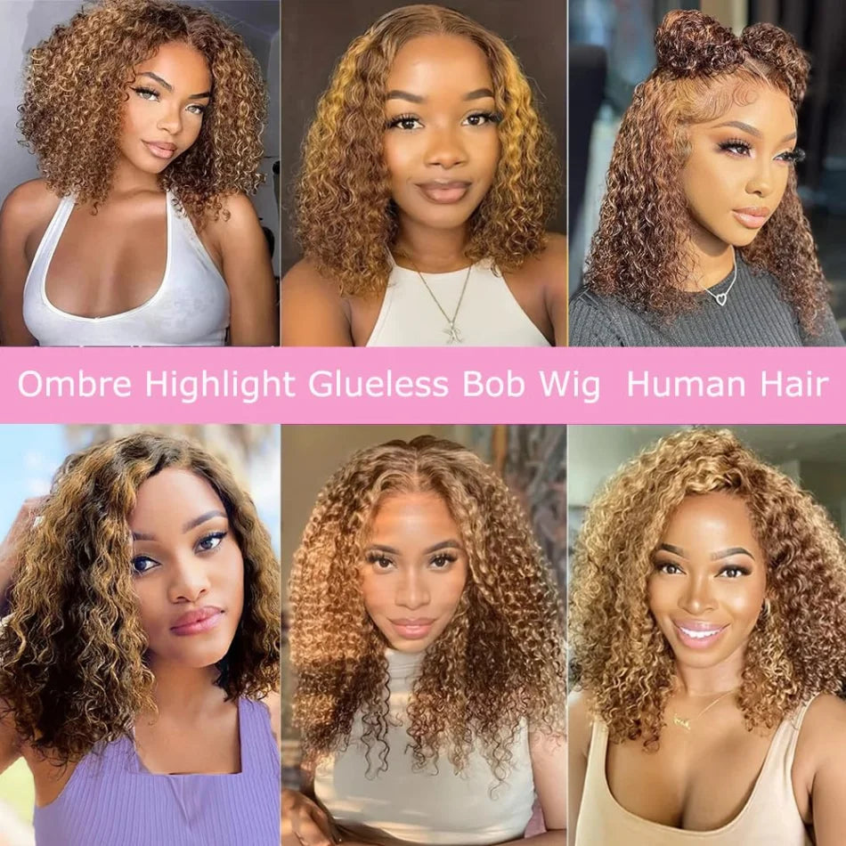 Glueless Lace Wigs Bob Wig Human Hair 100% Deep Wave Short Human Hair Wigs Highlight 5X5 Hd Lace Closure Wig Pre Plucked Pre Cut