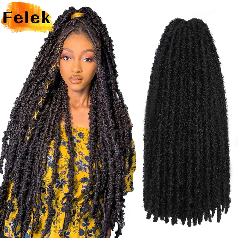 Long Distressed Braids Hair 24 36 Inch Synthetic Pre Looped Butterfly Locs Crochet Braids Extensions For Afro Women Faux Locks