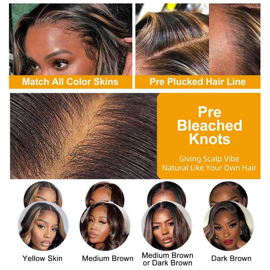 P1B30 Highlight Body Wave Human Hair Wigs 100%Human Hair Quality 13X6 Hd Lace Frontal Wigs 250 Density Brazilian Lace Front Wigs