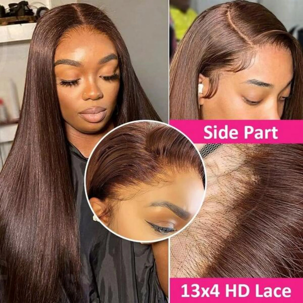 34 Inch Chocolate Brown 13x4 HD Bone Straight Lace Front Wigs Human Hair 13x4 Brazilian Transparent Lace Frontal Wigs For Women
