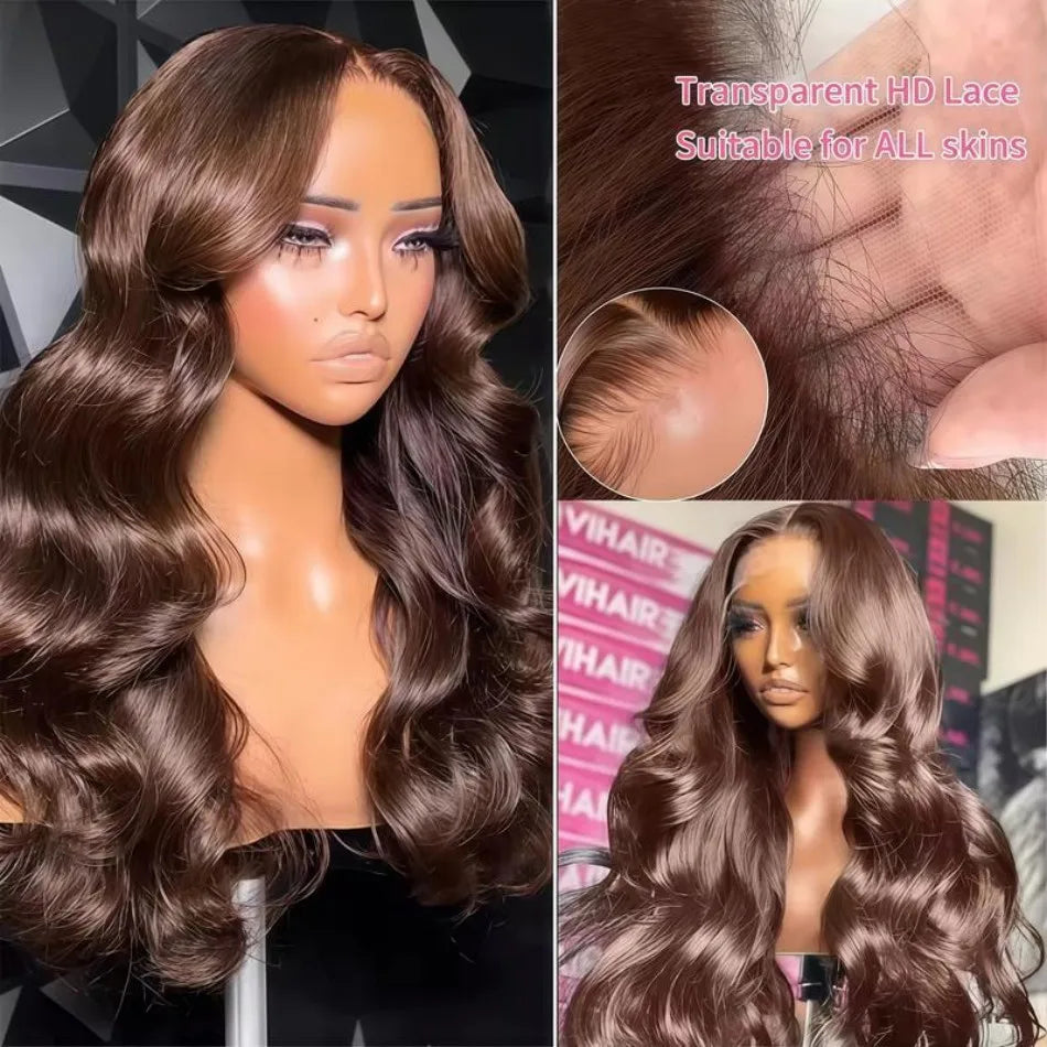 13X6 Hd Lace Frontal Wig Chocolate Brown Human Hair Wigs Body Wave Lace Front Wigs Pre Plucked Brazilian For Black Women 30 Inch