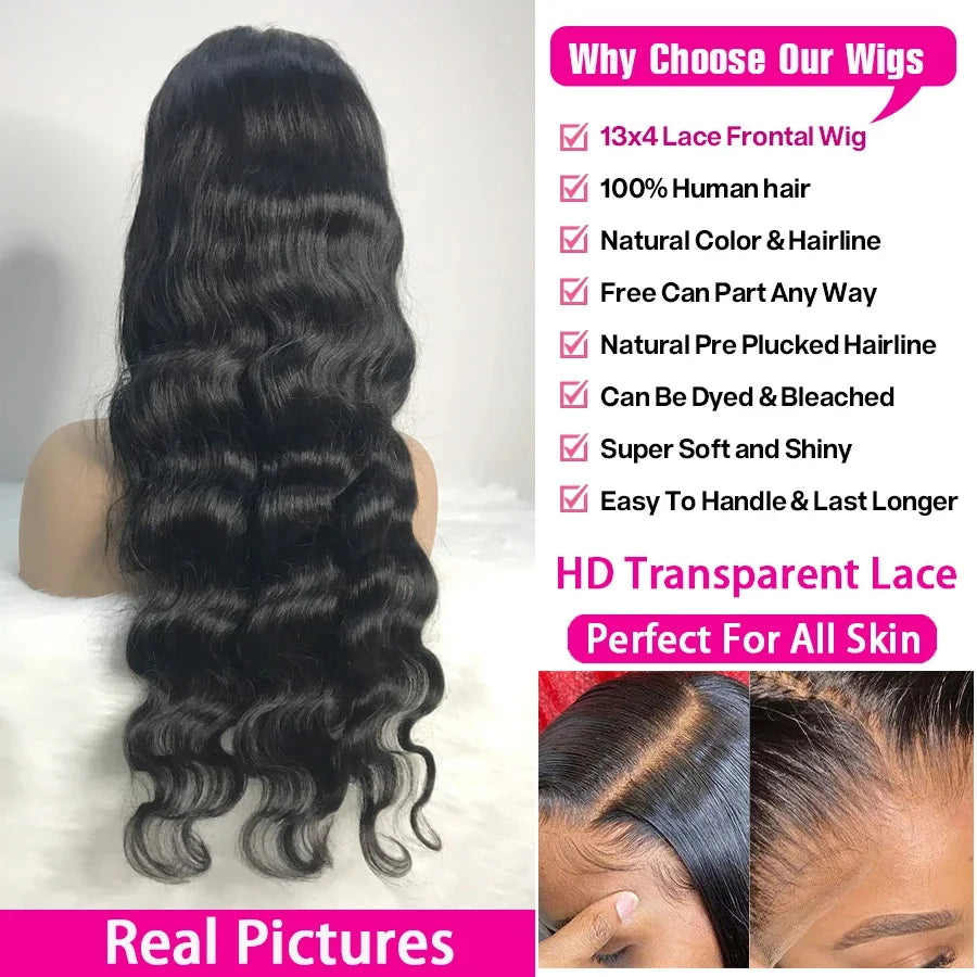 30 40 Inch Body Wave 13x6 Hd Transparent Lace Frontal Wig Human Hair 13x4 PrePlucked Lace Wigs For Women 360 Lace Front Hair Wig