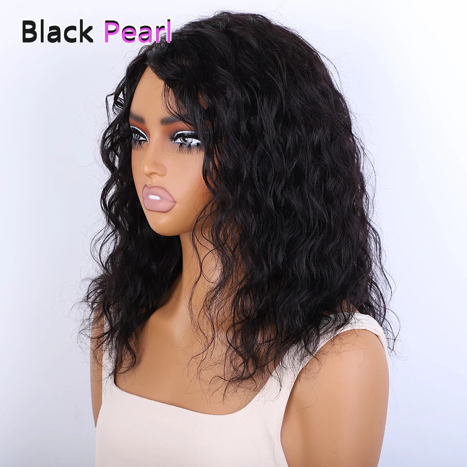 Brazilian Human Hair Wig For Black Women Curly Wig With Bangs Curly Bob Wigs Human Hair Side Part Fluffy Brown Mixed Blonde