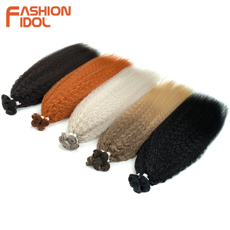 FASHION IDOL 22-26 inch 300g/6pcs Loose Curly Hair Synthetic Weave Hair Bundles Ombre Brown Heat Resistant Fiber Hair Extensions