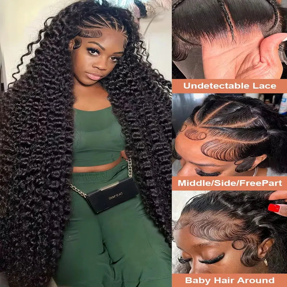 13x4 13x6 HD Transparent Lace Deep Wave Frontal Wig 40-42Inch JerrlyCurly Lace Front HumanHair Wig For Deep Curly Water Wave Wig
