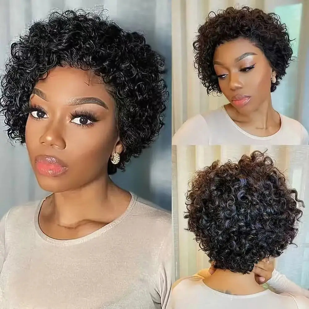 Pixie Cut perruque Short Curly Human Hair Wigs perruque bresillienne Cheap Remy Hair 13X1 Transparent Lace Wigs For Women Sale