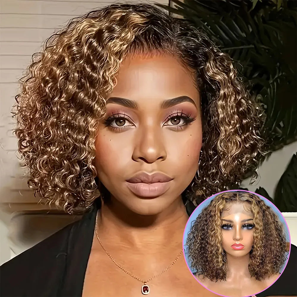 Glueless Lace Wigs Bob Wig Human Hair 100% Deep Wave Short Human Hair Wigs Highlight 5X5 Hd Lace Closure Wig Pre Plucked Pre Cut