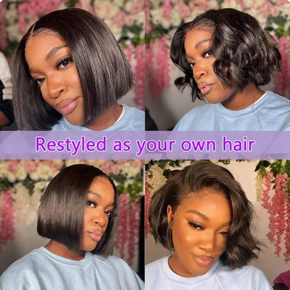 250% Density Straight Wear And Go Glueless Bob Wig For Women Ready To Go Human Hair Wigs 13x4 Lace Closure Wig 100% Human Hair