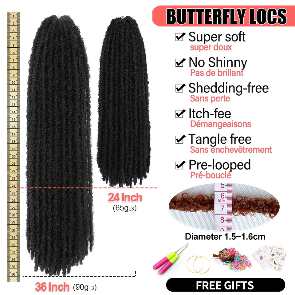 Long Distressed Braids Hair 24 36 Inch Synthetic Pre Looped Butterfly Locs Crochet Braids Extensions For Afro Women Faux Locks
