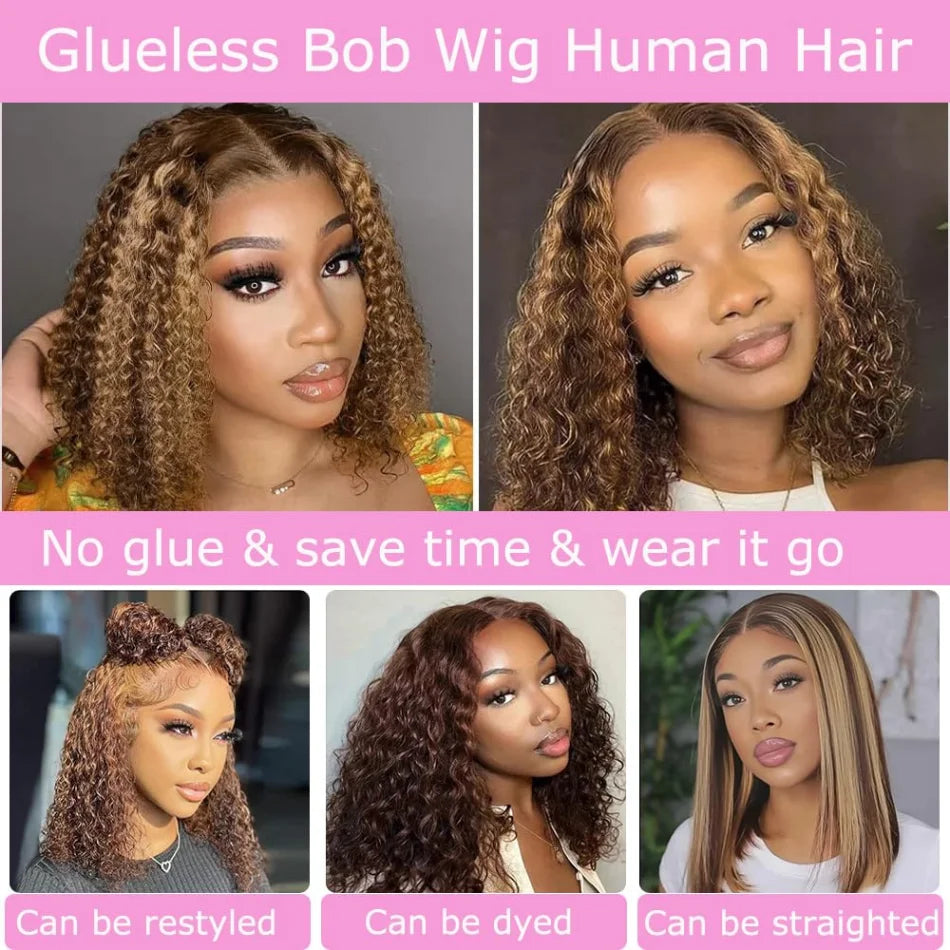 Glueless Lace Wigs Bob Wig Human Hair 100% Deep Wave Short Human Hair Wigs Highlight 5X5 Hd Lace Closure Wig Pre Plucked Pre Cut