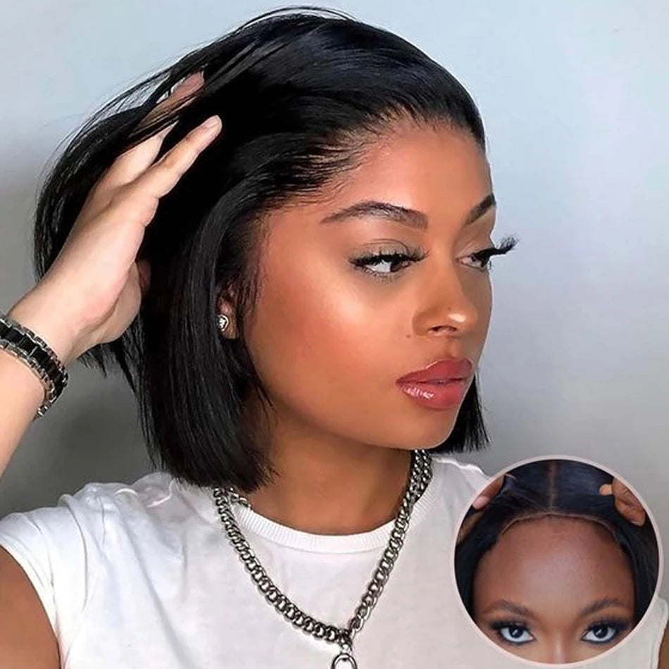 250% Density Straight Wear And Go Glueless Bob Wig For Women Ready To Go Human Hair Wigs 13x4 Lace Closure Wig 100% Human Hair