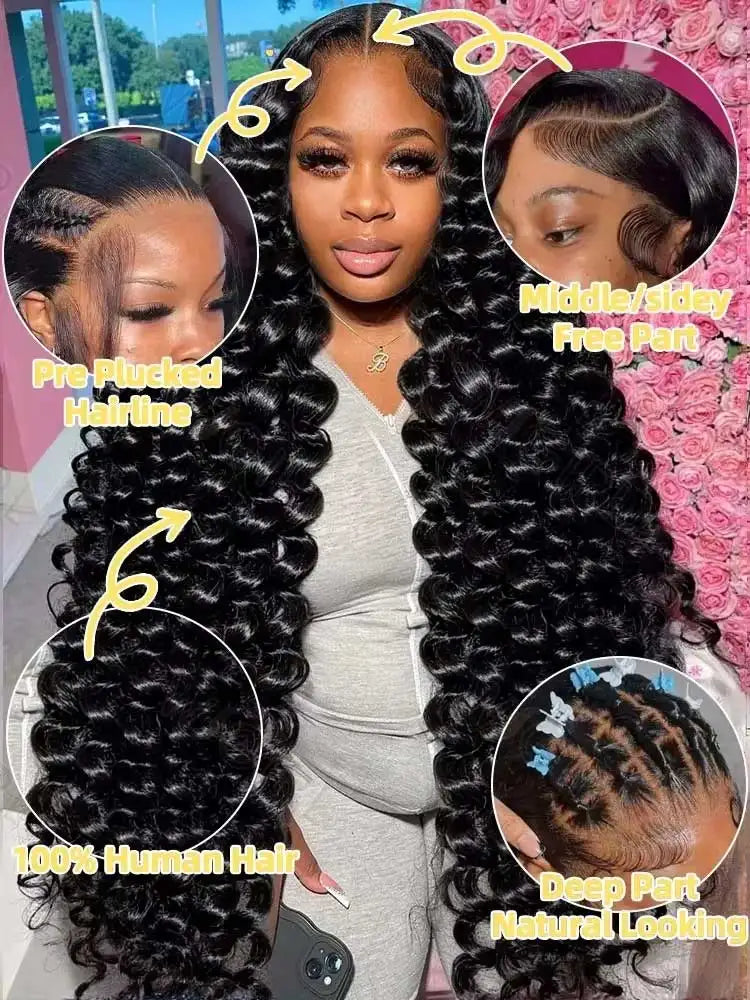 40 42 Inch Loose Deep Wave Frontal Wigs 250% 13x4 13x6 HD Lace Frontal Wigs For Women Remy Loose Deep Curly Human Hair Wigs