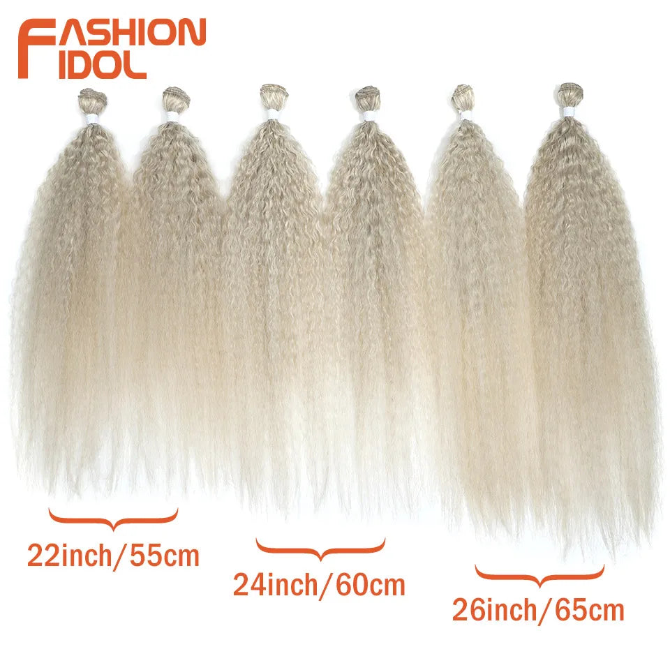 FASHION IDOL 22-26 inch 300g/6pcs Loose Curly Hair Synthetic Weave Hair Bundles Ombre Brown Heat Resistant Fiber Hair Extensions