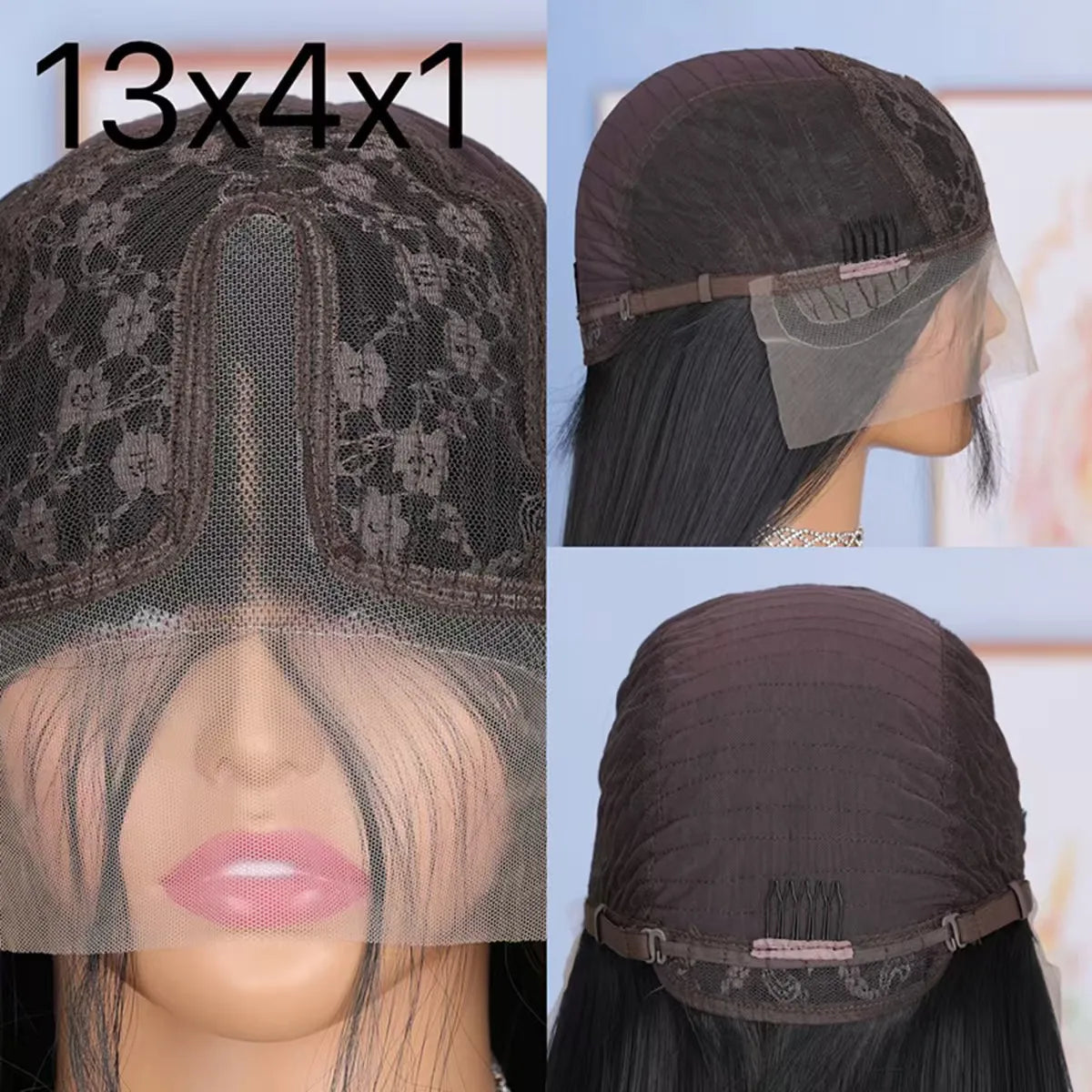Long Silky Straight 13X4X1 Lace Frontal Synthetic Wig For Women Natural Hairline Baby Hair Preplucked Bleach Knots Daily Party