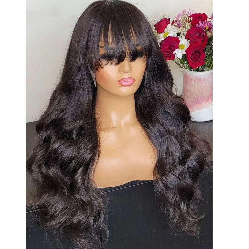 Brazilian 8-30 inches Body Wave Human Hair Wigs With Bang Virgin Hair 180% Density Full Machine Made Perruque For Black Women