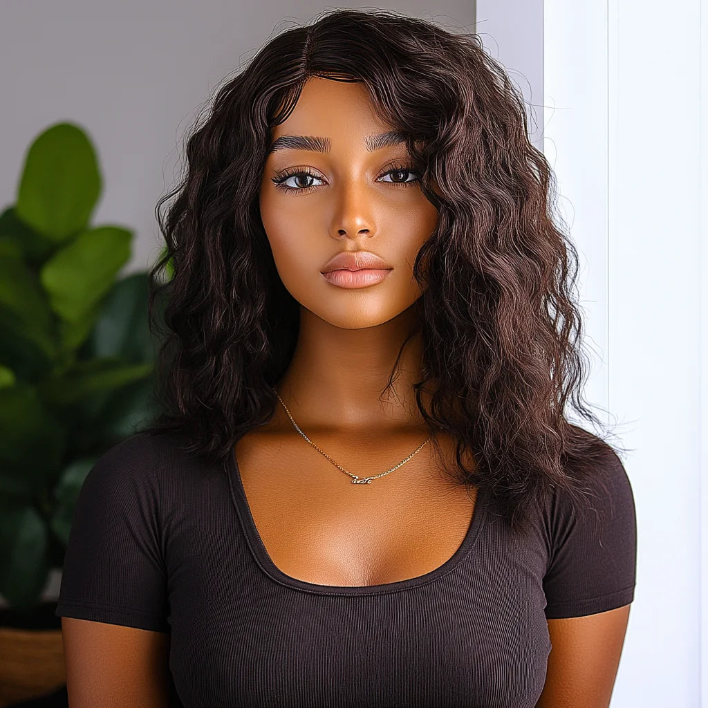 Brazilian Human Hair Wig For Black Women Curly Wig With Bangs Curly Bob Wigs Human Hair Side Part Fluffy Brown Mixed Blonde