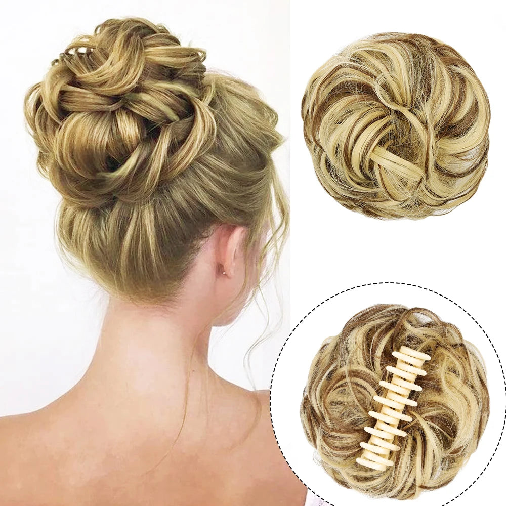 Messy Hair Bun Hair Scrunchies Extension Curly Wavy Messy Synthetic Chignon for Women Updo Hairpieces