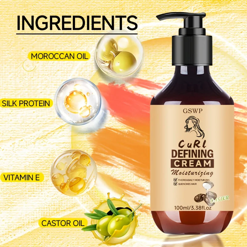 GSWP Castor Oil Curl Defining Cream, Delivers shine, tames frizz, provides lightweight hydration, nourishes, defines hair,100ml.