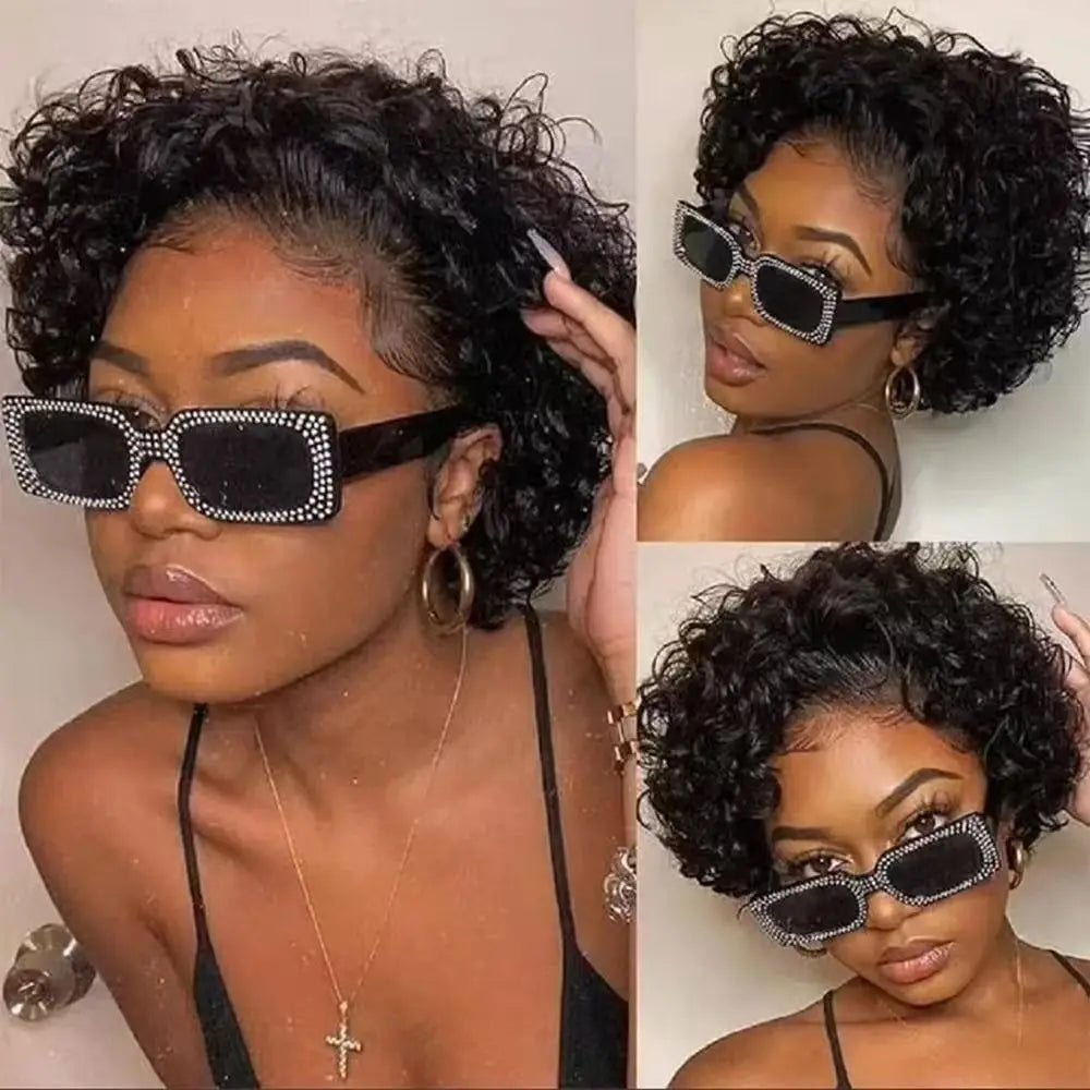 Pixie Cut perruque Short Curly Human Hair Wigs perruque bresillienne Cheap Remy Hair 13X1 Transparent Lace Wigs For Women Sale