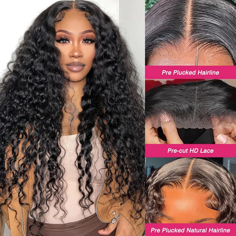 250% Density Glueless Deep Curly Wave Wig Ready To Wear 5x5 HD Lace Closure Wig Pre Cut No Glue 13x4 13x6 Human Hair Wigs Women