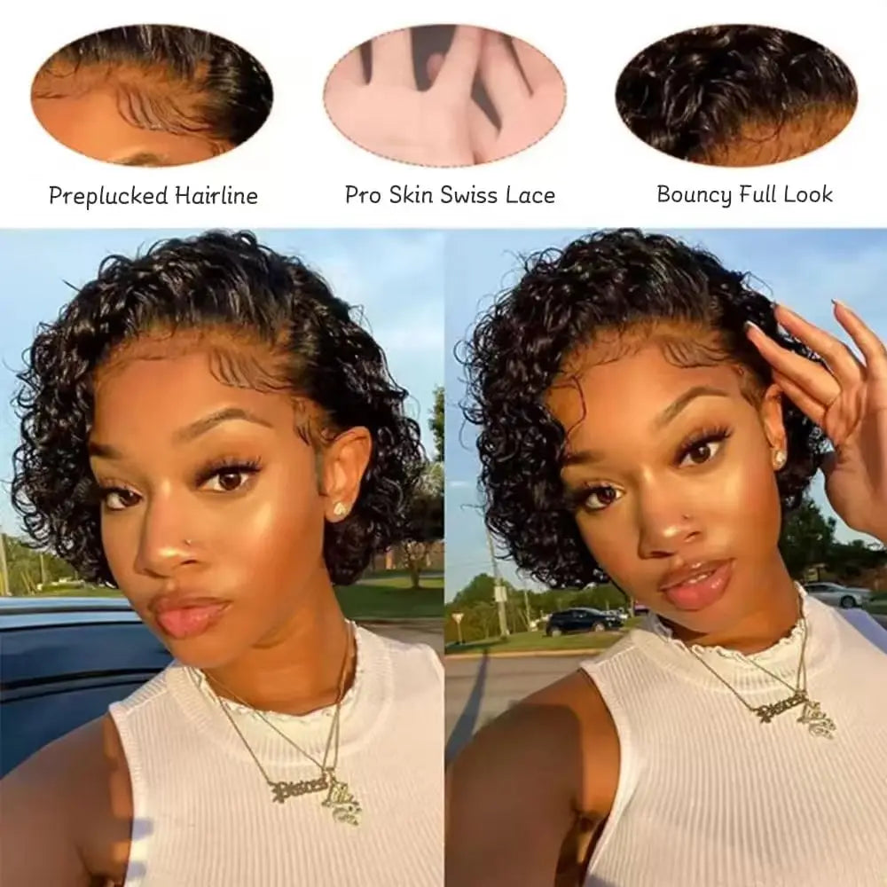 Pixie Cut perruque Short Curly Human Hair Wigs perruque bresillienne Cheap Remy Hair 13X1 Transparent Lace Wigs For Women Sale
