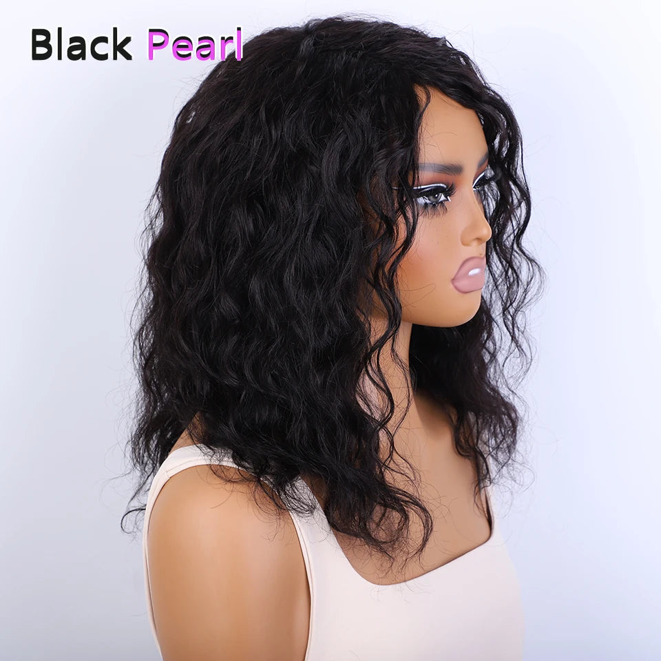 Brazilian Human Hair Wig For Black Women Curly Wig With Bangs Curly Bob Wigs Human Hair Side Part Fluffy Brown Mixed Blonde