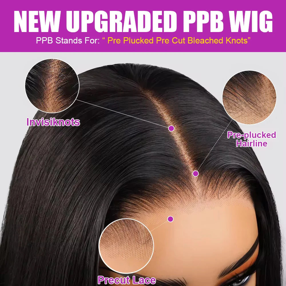 13x6 HD Lace Frontal Short Bob Wig Bone Straight Glueless Pre Cut 7x5 Closure Wig Ready to Wear 100% Human Hair Wig Preplucked