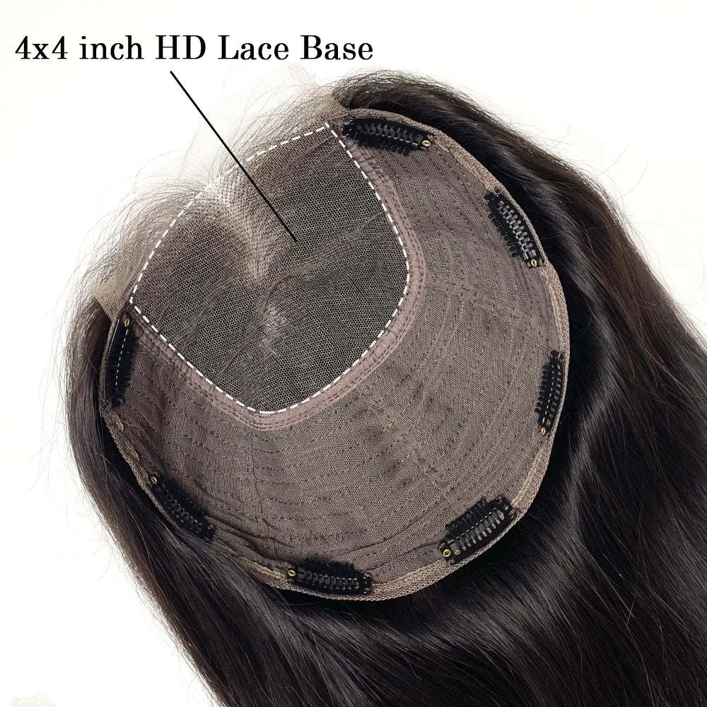 Best Virgin Human Hair 8X8 Inch Wefted Topper with 4X4 Inch HD Lace Base Topper Natural Black Brown Hair Clips In Hairpieces