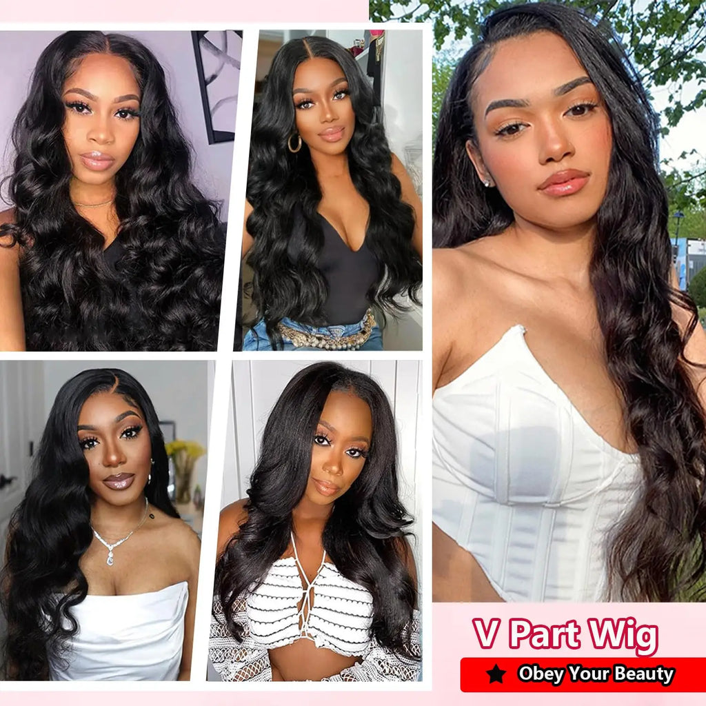 V Part Wig Human Hair Body Wave Remy Raw Human Hair 32 Inch 180% No Glue Brazilian Loose Wavy V Part Human Hair Wigs for Women