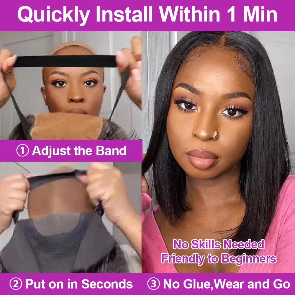 13x6 HD Lace Frontal Short Bob Wig Bone Straight Glueless Pre Cut 7x5 Closure Wig Ready to Wear 100% Human Hair Wig Preplucked