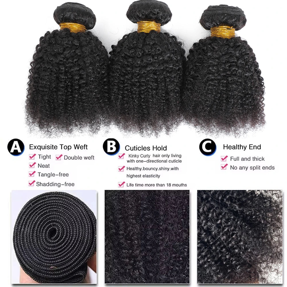 Raw Indian Afro Kinky Curly Human Hair Bundles 4B 4C Natural Virgin Curly Soft Real Human Hair Weave Bundle Hair Extension Weft