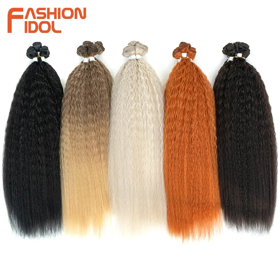 FASHION IDOL 22-26 inch 300g/6pcs Loose Curly Hair Synthetic Weave Hair Bundles Ombre Brown Heat Resistant Fiber Hair Extensions