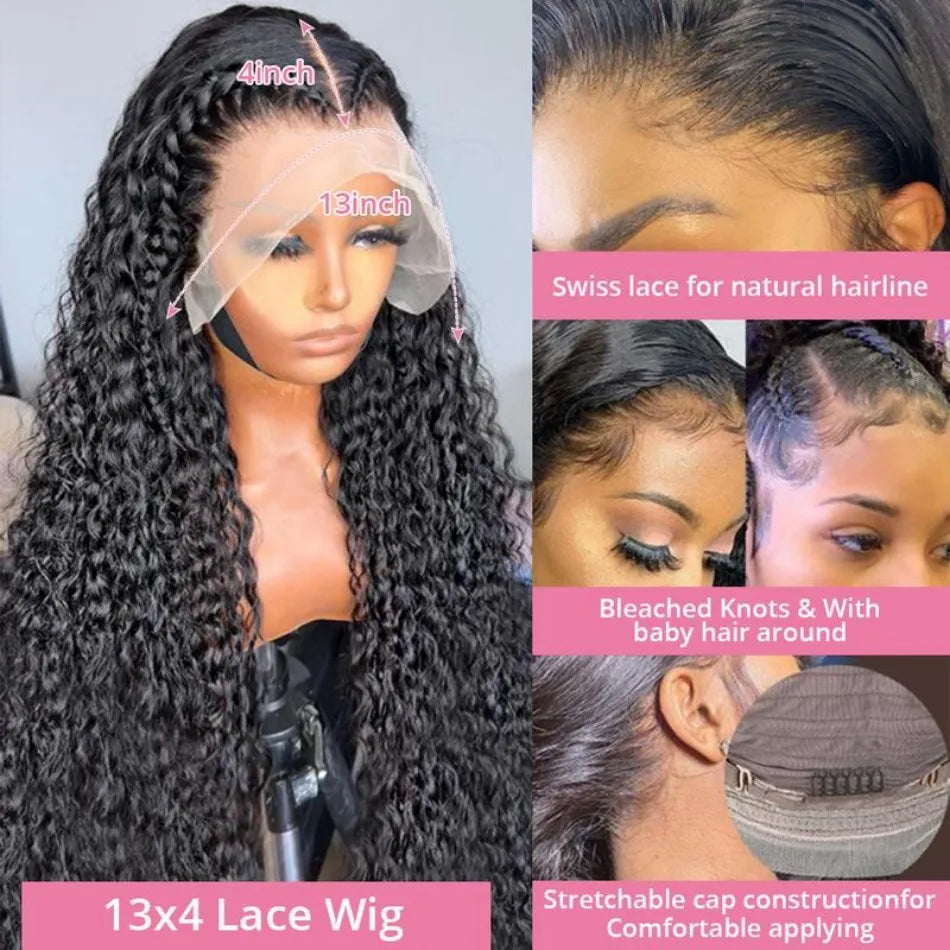 Curly Human Hair Wigs 13X6 Hd Lace Frontal Wig Deep Wave Lace Front Wigs 250 Density Water Wave Brazilian Wigs Original 40 Inch