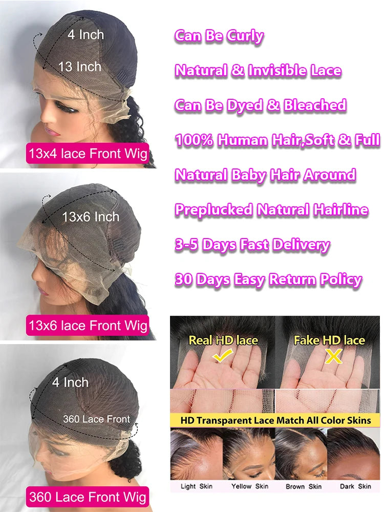 30 40 Inch Body Wave 13x6 Hd Transparent Lace Frontal Wig Human Hair 13x4 PrePlucked Lace Wigs For Women 360 Lace Front Hair Wig