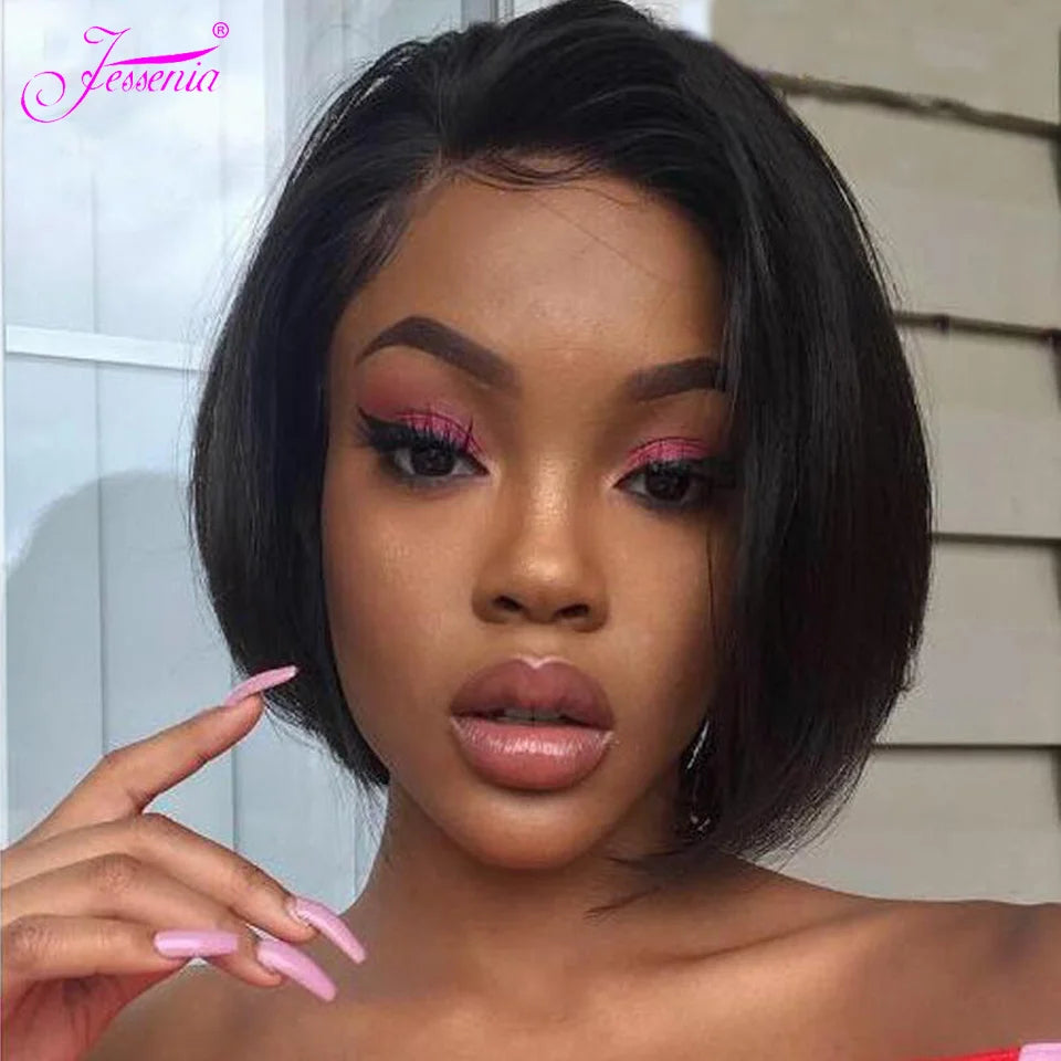 Human Hair 13X2 Wigs Short Pixie Cut Wigs Straight Bob HDTransparent Lace Frontal Wigs For Black Women 250Density Perruque Cheap