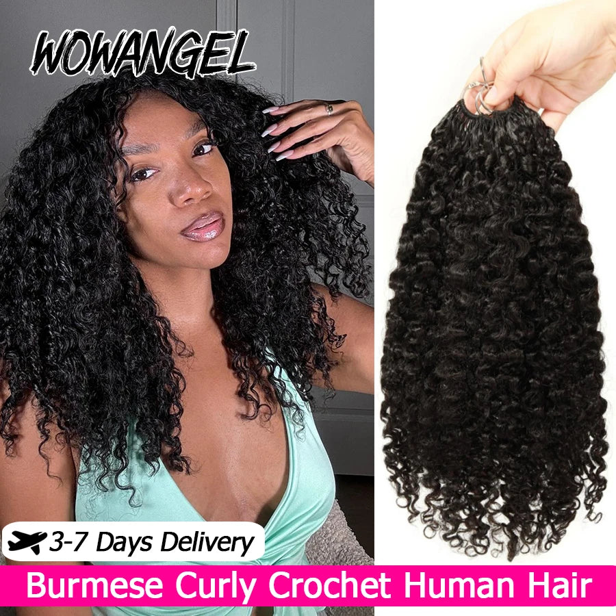 Burmese Curly Feather Crochet For Braiding Pre-Separated Invisible Knotless Crochet Hair 100% Human Hair Extensions For Women