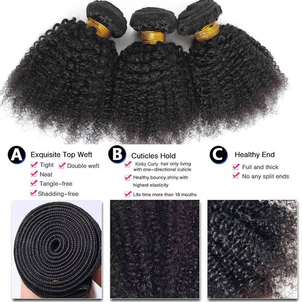 Raw Indian Afro Kinky Curly Human Hair Bundles 4B 4C Natural Virgin Curly Soft Real Human Hair Weave Bundle Hair Extension Weft