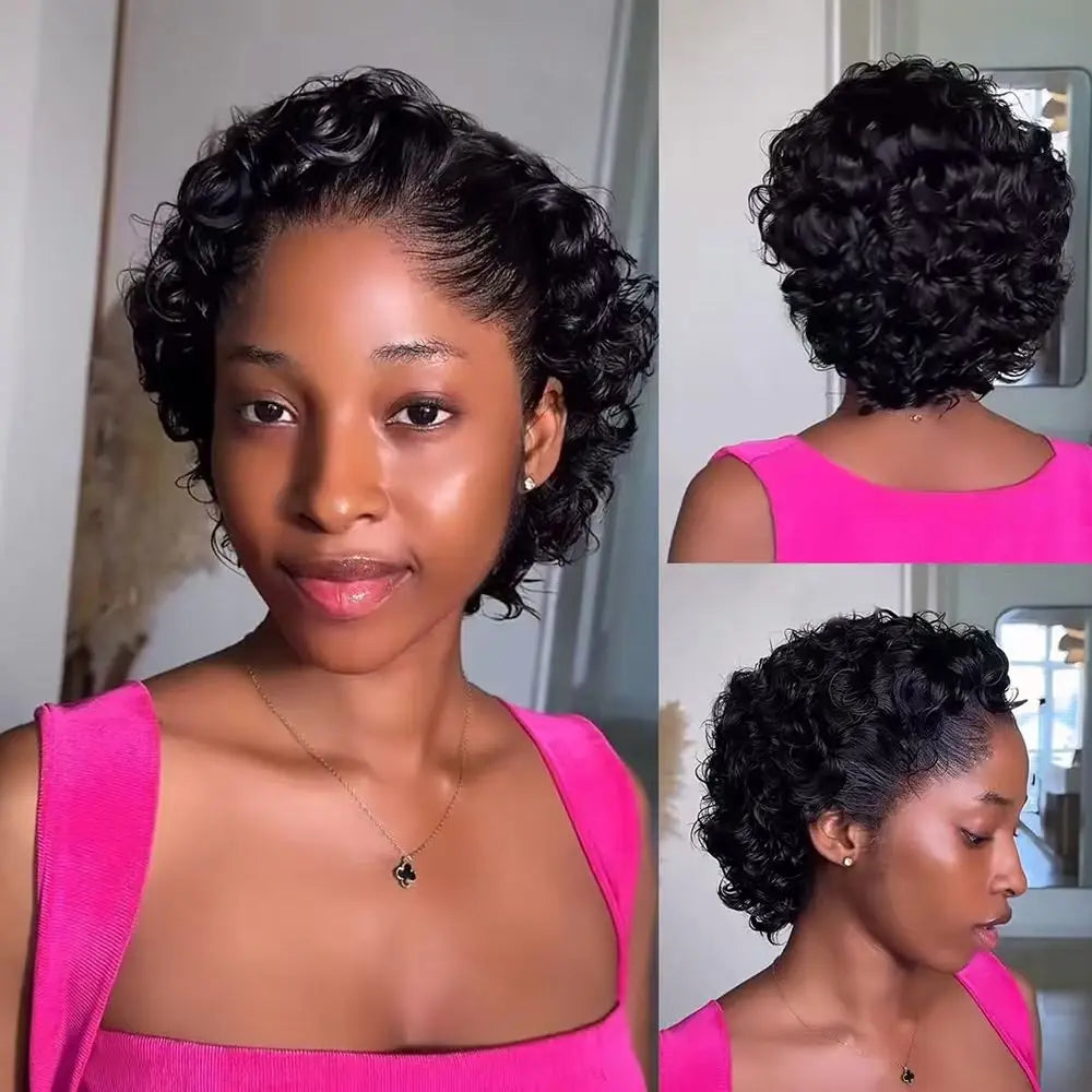 Pixie Cut perruque Short Curly Human Hair Wigs perruque bresillienne Cheap Remy Hair 13X1 Transparent Lace Wigs For Women Sale