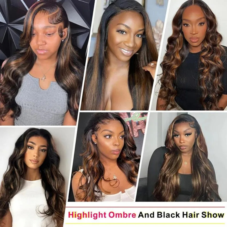 P1B30 Highlight Body Wave Human Hair Wigs 100%Human Hair Quality 13X6 Hd Lace Frontal Wigs 250 Density Brazilian Lace Front Wigs