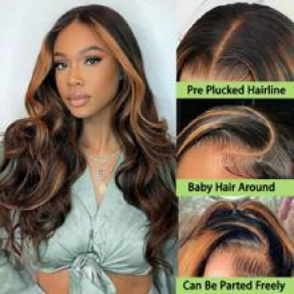 P1B30 Highlight Body Wave Human Hair Wigs 100%Human Hair Quality 13X6 Hd Lace Frontal Wigs 250 Density Brazilian Lace Front Wigs