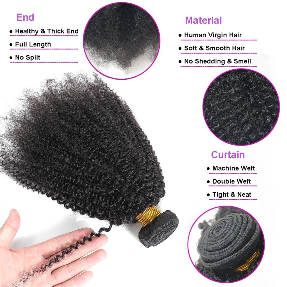 Raw Indian Afro Kinky Curly Human Hair Bundles 4B 4C Natural Virgin Curly Soft Real Human Hair Weave Bundle Hair Extension Weft