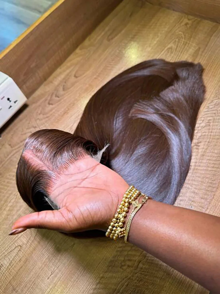 34 Inch Chocolate Brown 13x4 HD Bone Straight Lace Front Wigs Human Hair 13x4 Brazilian Transparent Lace Frontal Wigs For Women