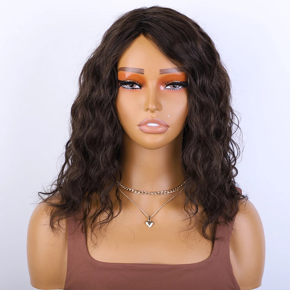 Put And Go Short Curly Wig With Fringe Bangs Honey Curly Bob Wigs Human Hair Side Part Pre Plucked Big Fluffy Brown Mixed Blonde