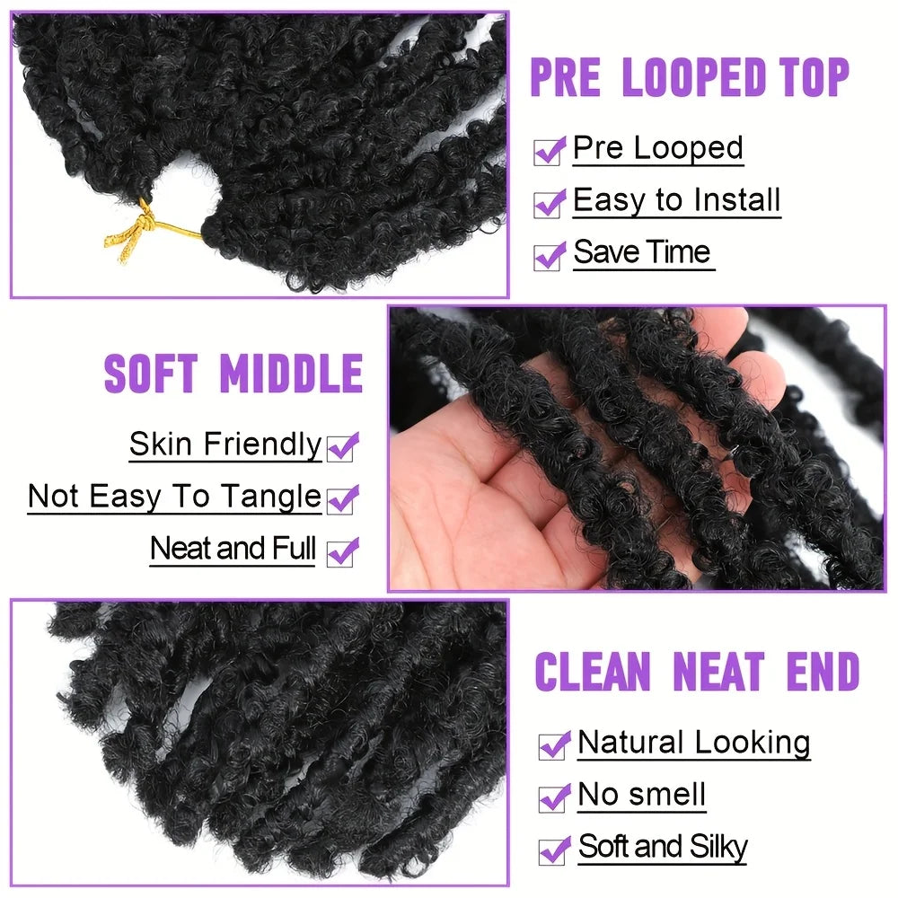 10Strand Butterfly Locs Crochet Hair Extensions 12Inch Faux Locs CrochetBraids Pre Looped Soft Locs Synthetic Curly Braid Strand