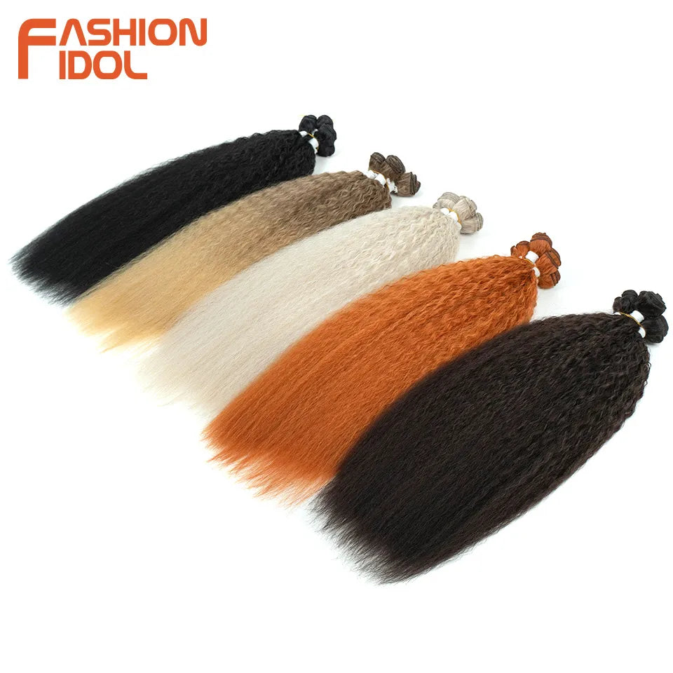 FASHION IDOL 22-26 inch 300g/6pcs Loose Curly Hair Synthetic Weave Hair Bundles Ombre Brown Heat Resistant Fiber Hair Extensions