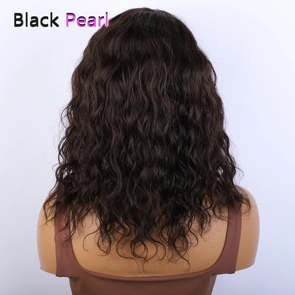 Put And Go Short Curly Wig With Fringe Bangs Honey Curly Bob Wigs Human Hair Side Part Pre Plucked Big Fluffy Brown Mixed Blonde