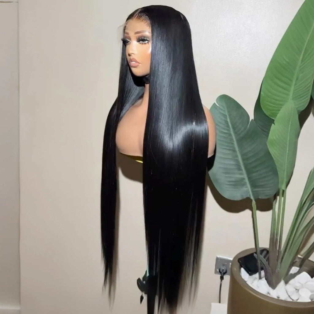 Long Silky Straight 13X4X1 Lace Frontal Synthetic Wig For Women Natural Hairline Baby Hair Preplucked Bleach Knots Daily Party