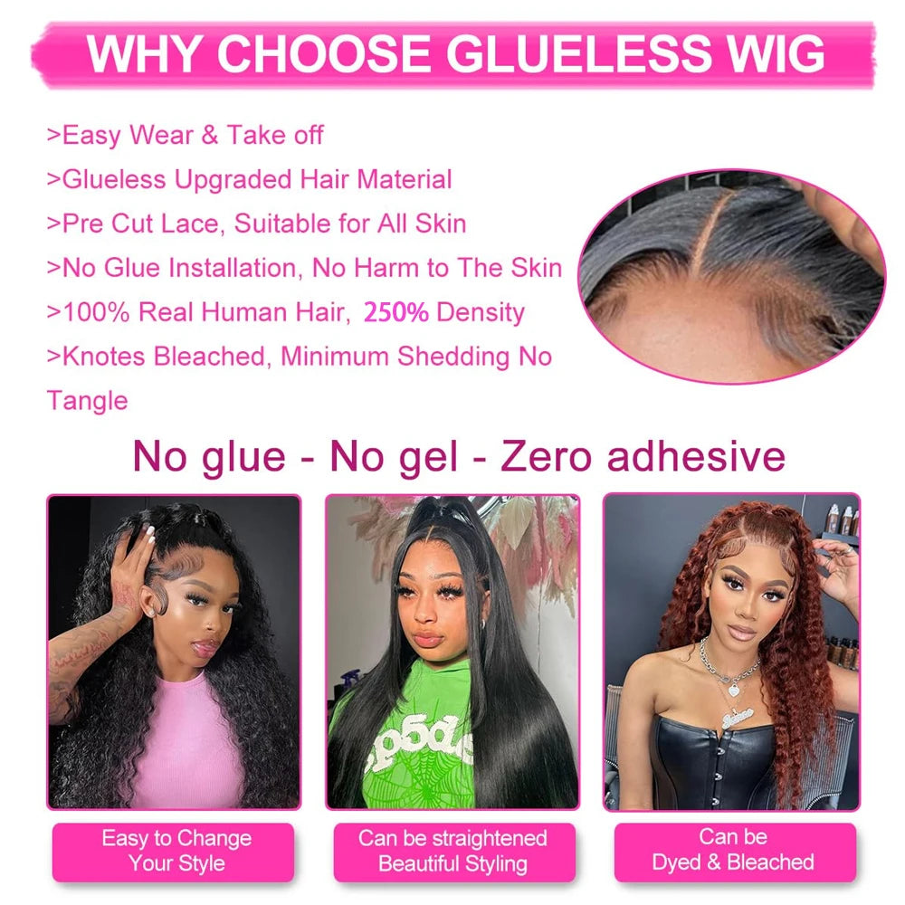 250% Density Glueless Deep Curly Wave Wig Ready To Wear 5x5 HD Lace Closure Wig Pre Cut No Glue 13x4 13x6 Human Hair Wigs Women
