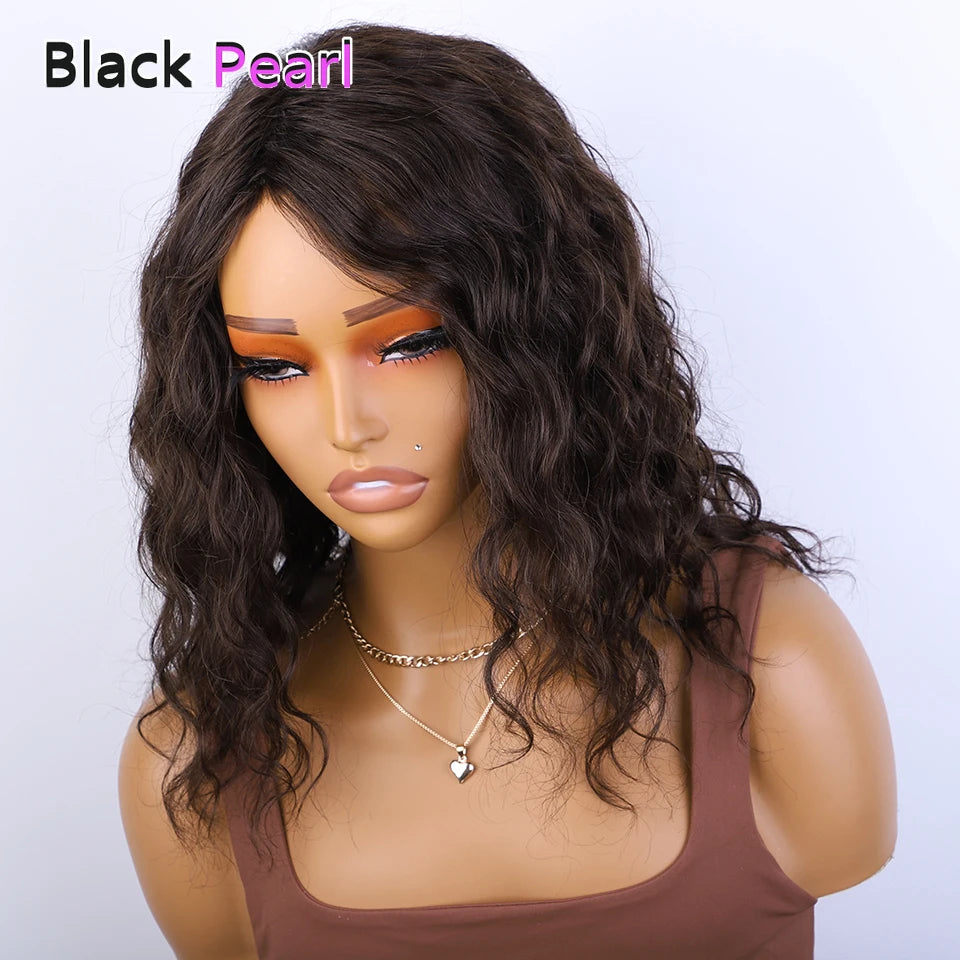 Put And Go Short Curly Wig With Fringe Bangs Honey Curly Bob Wigs Human Hair Side Part Pre Plucked Big Fluffy Brown Mixed Blonde