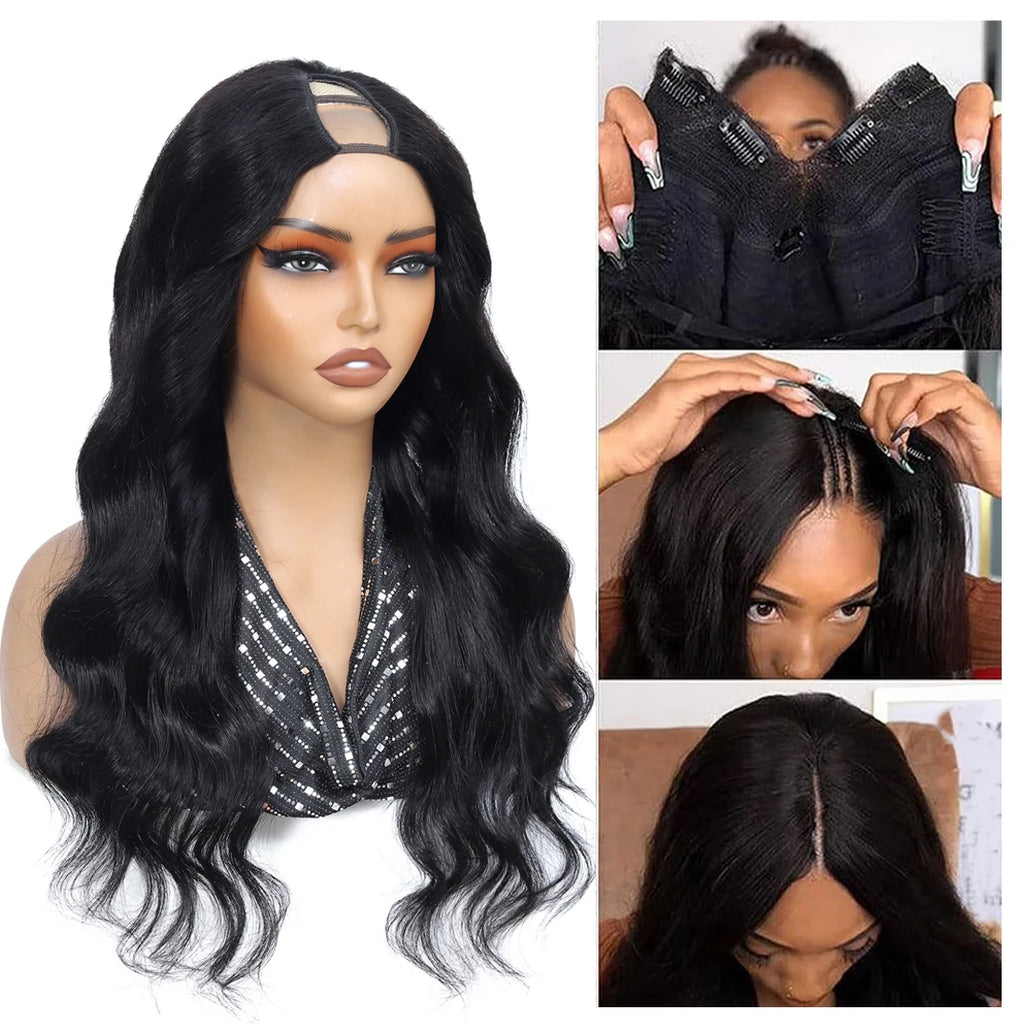 V Part Wig Human Hair Body Wave Remy Raw Human Hair 32 Inch 180% No Glue Brazilian Loose Wavy V Part Human Hair Wigs for Women